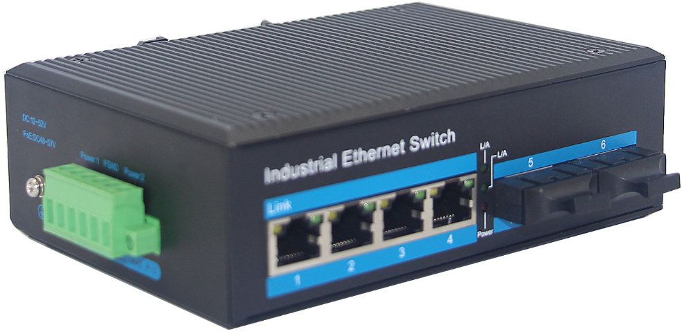 Alliuminun Unmanaged Industrial Switch,  10/100/1000Mbps 4-Port RJ45+2-Port optical 1*9 (Single-Mode 