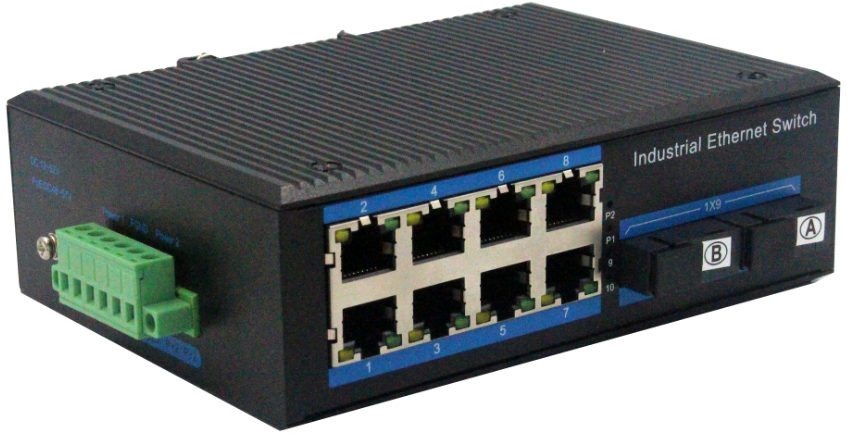 Alliuminun Unmanaged Industrial Switch,  10/100/1000Mbps 8-Port RJ45+2-Port optical 1*9 (Single-Mode 