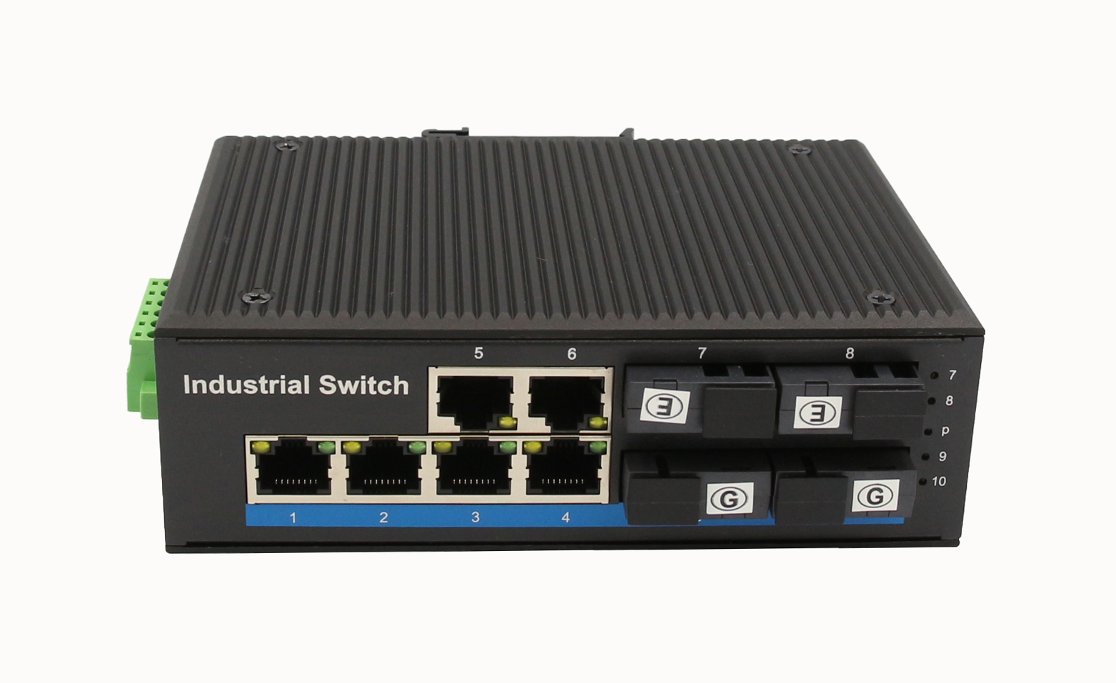 Alliuminun Unmanaged Industrial Switch,  10/100/1000Mbps 6-Port RJ45+4-Port optical 1*9 (Single-Mode (1310nm) ,Dual,SC 20km) ,DC48~57V -40℃-80℃,  4 port PoE ZXD46GP-SC20 