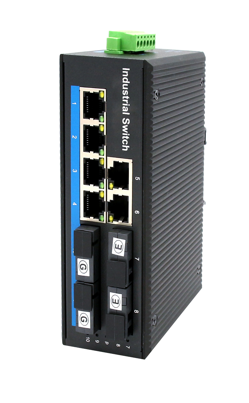 Alliuminun Unmanaged Industrial Switch,  10/100/1000Mbps 6-Port RJ45+4-Port optical 1*9 (Single-Mode (1310nm) ,Dual,SC 20km) ,DC48~57V -40℃-80℃,  4 port PoE ZXD46GP-SC20 