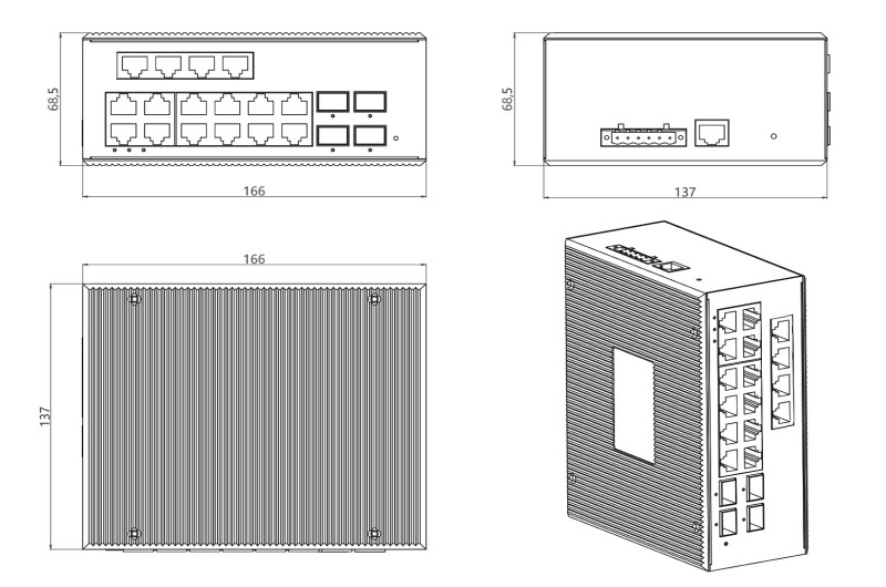 Industrial L2+ Managed PoE Switch with 16 RJ45 & 4 SFP Ports | 1000Mbps 
