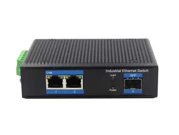 Industrial media convertor 1 port SFP optical + 2 port gigabit copper ethernet 30W PoE output dual D