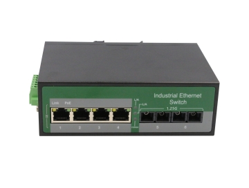 4 Port RJ45+2 Port optical Industrial media convertor,10/100/1000Mbps 1*9 (Single-Mode (Tx1310nm and