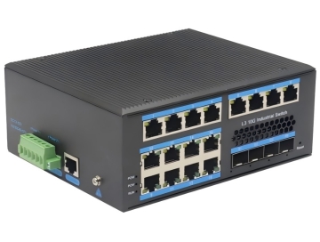 16-Port Gigabit PoE L3 DIN Rail Industrial Switch with 4 SFP+